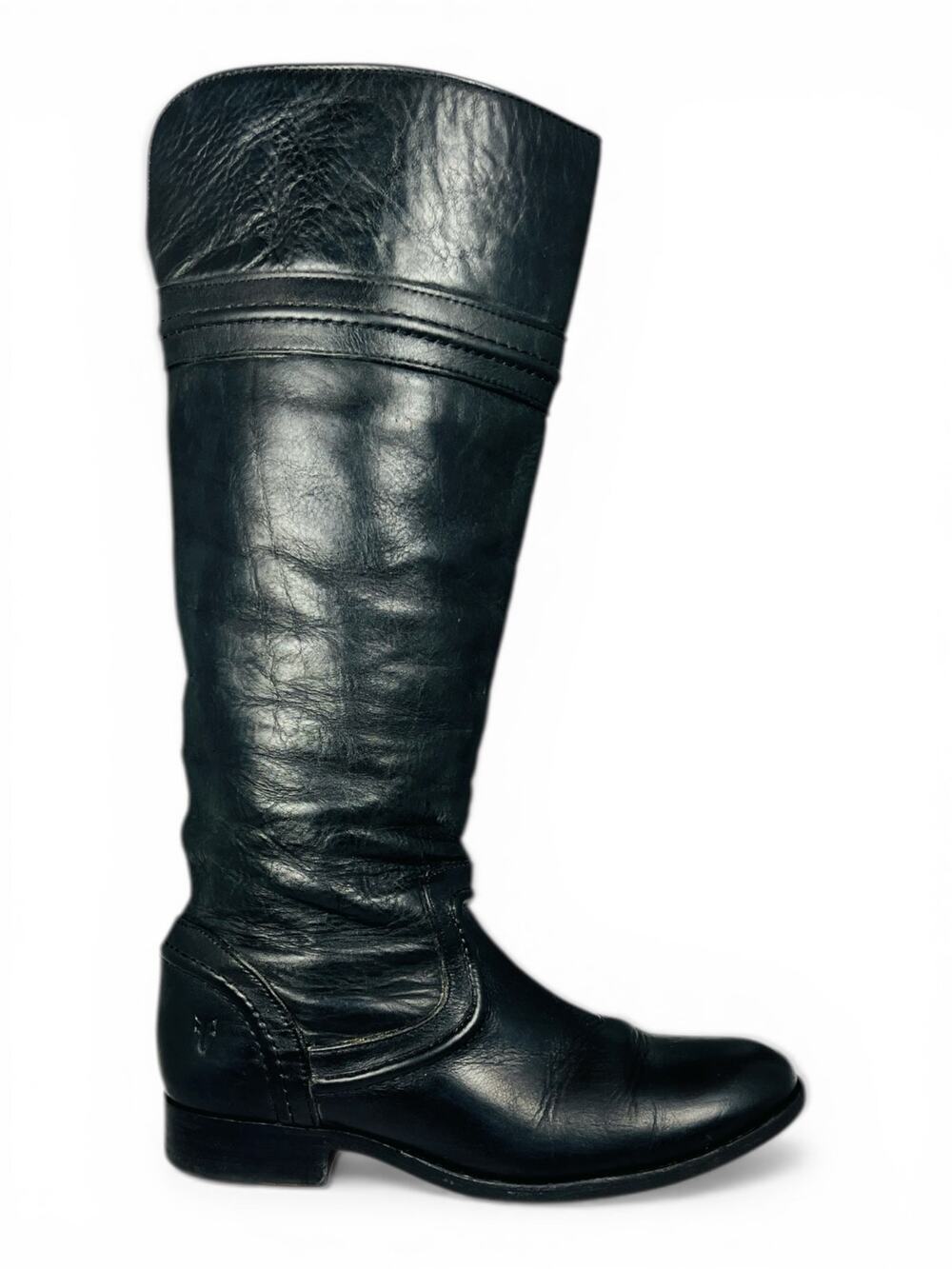 Frye Melissa Trapunto Tall Riding Boots Black Pebbled Leather Boots 6.5 B